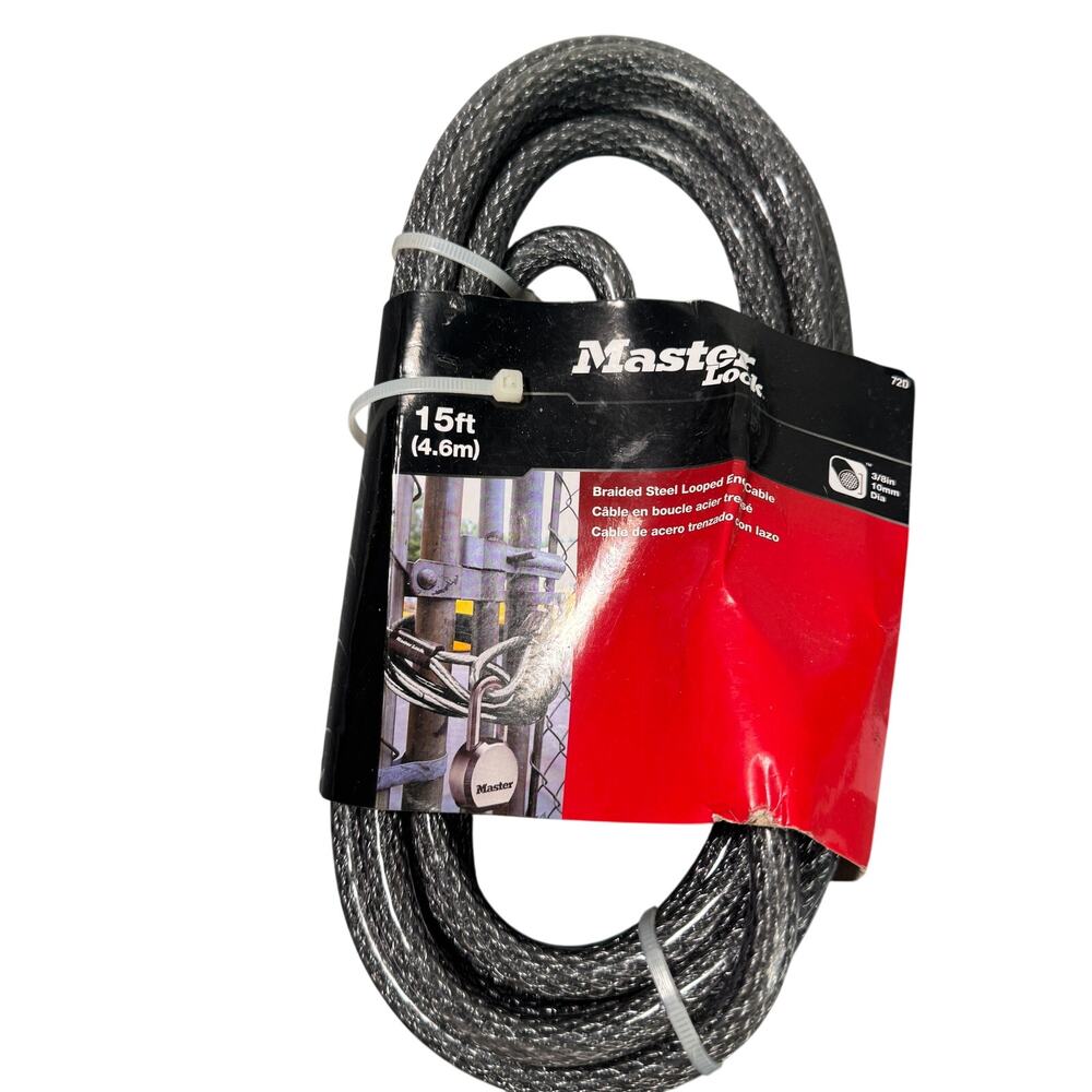 Master Lock 72D Security Cable‎ 3/8 inch 15 Ft Braided Steel With Loops